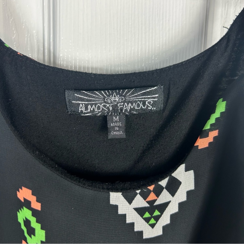 Almost Famous Black and Multicolored Aztec Print Ruffle Tank Top - Picture 2 of 4